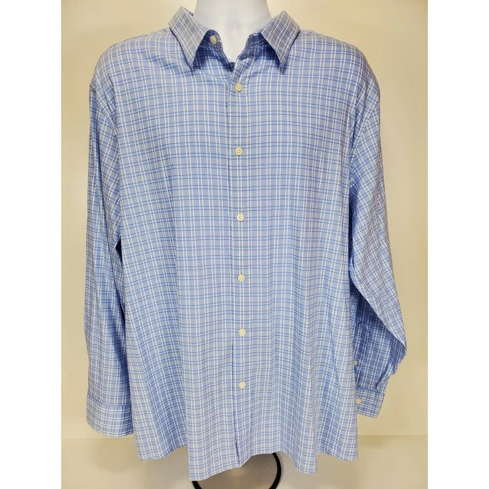 ROWM  Men XXL Long Sleeve Button Up Shirt Check‎ Light Blue/White Plaid EUC